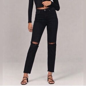 Abercrombie & Fitch Black Distressed The Mom High Rise Jeans size 26